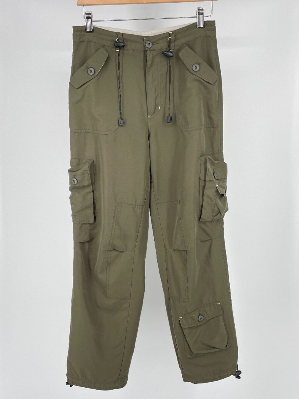 Insider Olive Green Microfiber Technical Cargo Pants Medium Toggle Hem